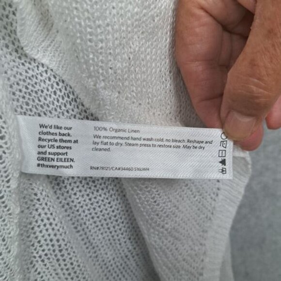 Eileen Fisher 100% Organic Linen Knit Sleeveless Open Front White Cardigan - Picture 6 of 7